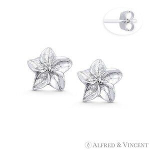 Orchid 5-Petal Flower Charm Stud Earrings in Oxidized .925 Sterling Silver